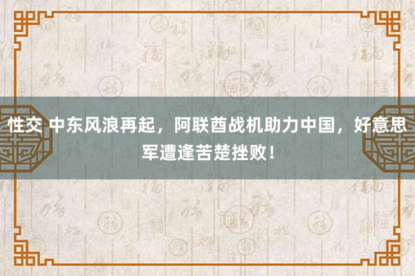 性交 中东风浪再起，阿联酋战机助力中国，好意思军遭逢苦楚挫败！